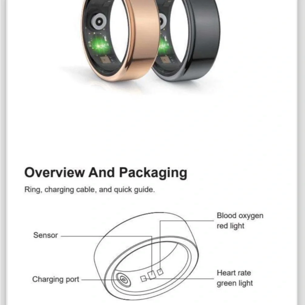 QRing Smart Ring Fitness Tracker IP68 Waterproof (Tarnish/Black) Size 8